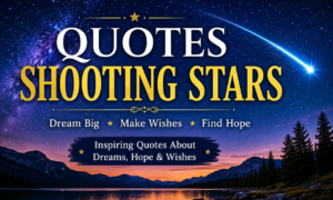 Quotes shooting stars featured image with a bright shooting star in a starry night sky symbolizing dreams, hope, wishes, and inspiration