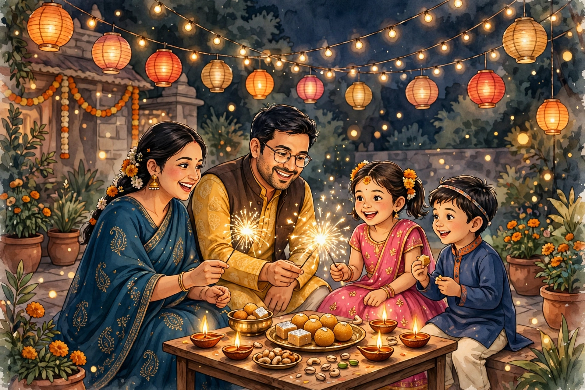 diwali quotes — family celebrating the festival of lights together