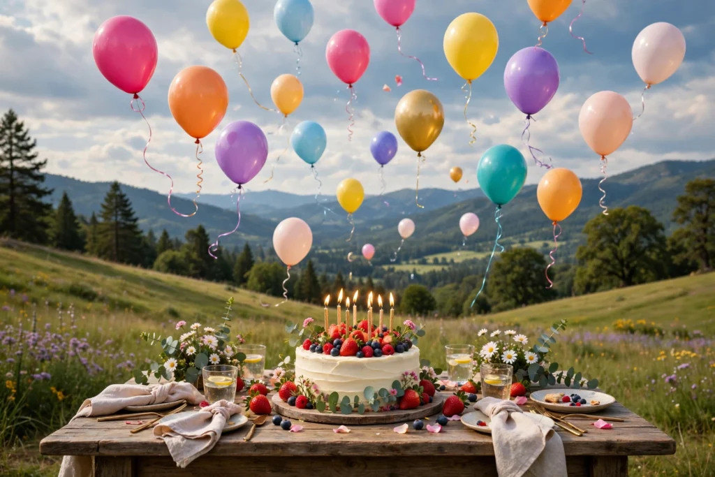 Funny birthday quotes card with colourful confetti and balloons