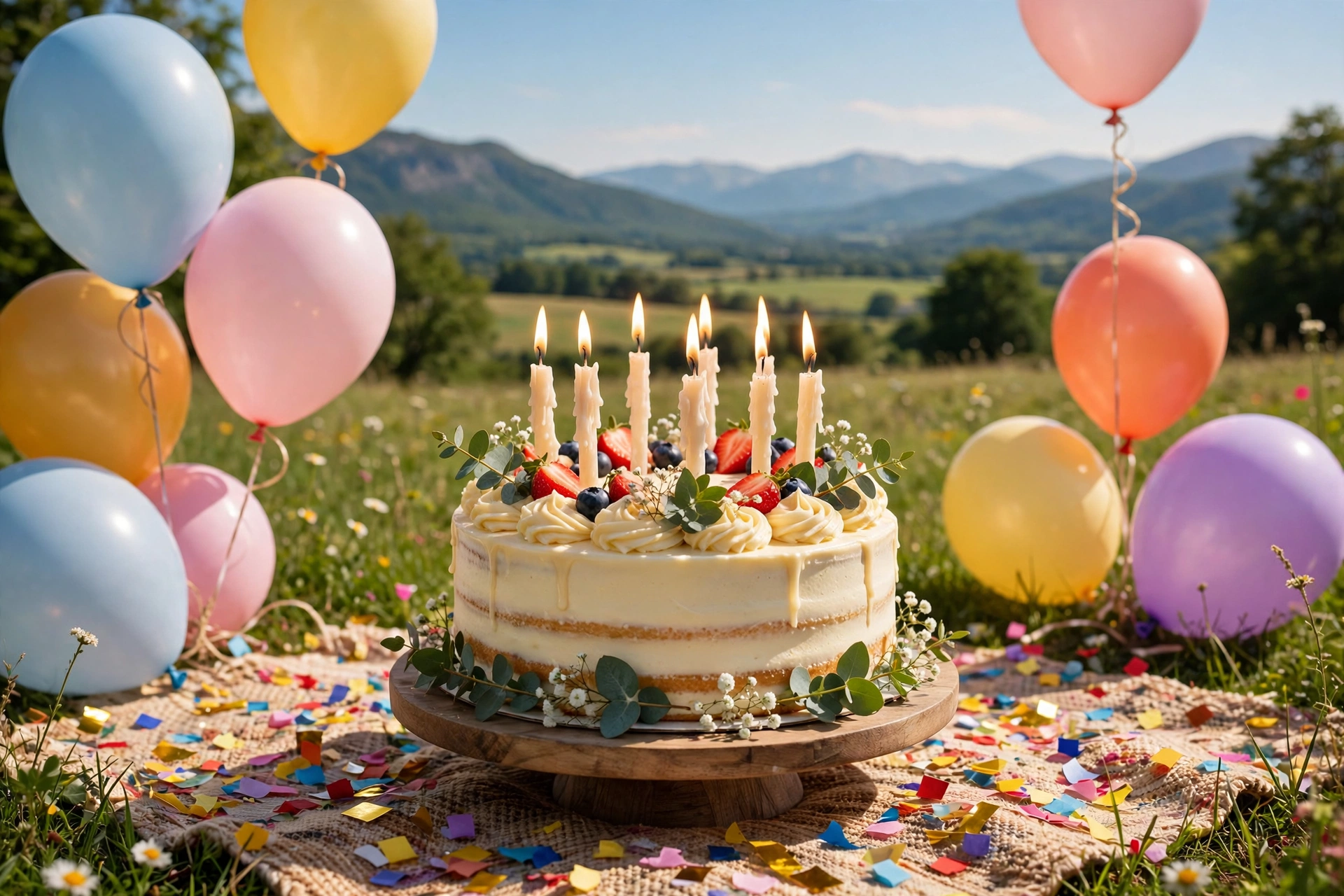 Funny birthday quotes with a cake and balloons
