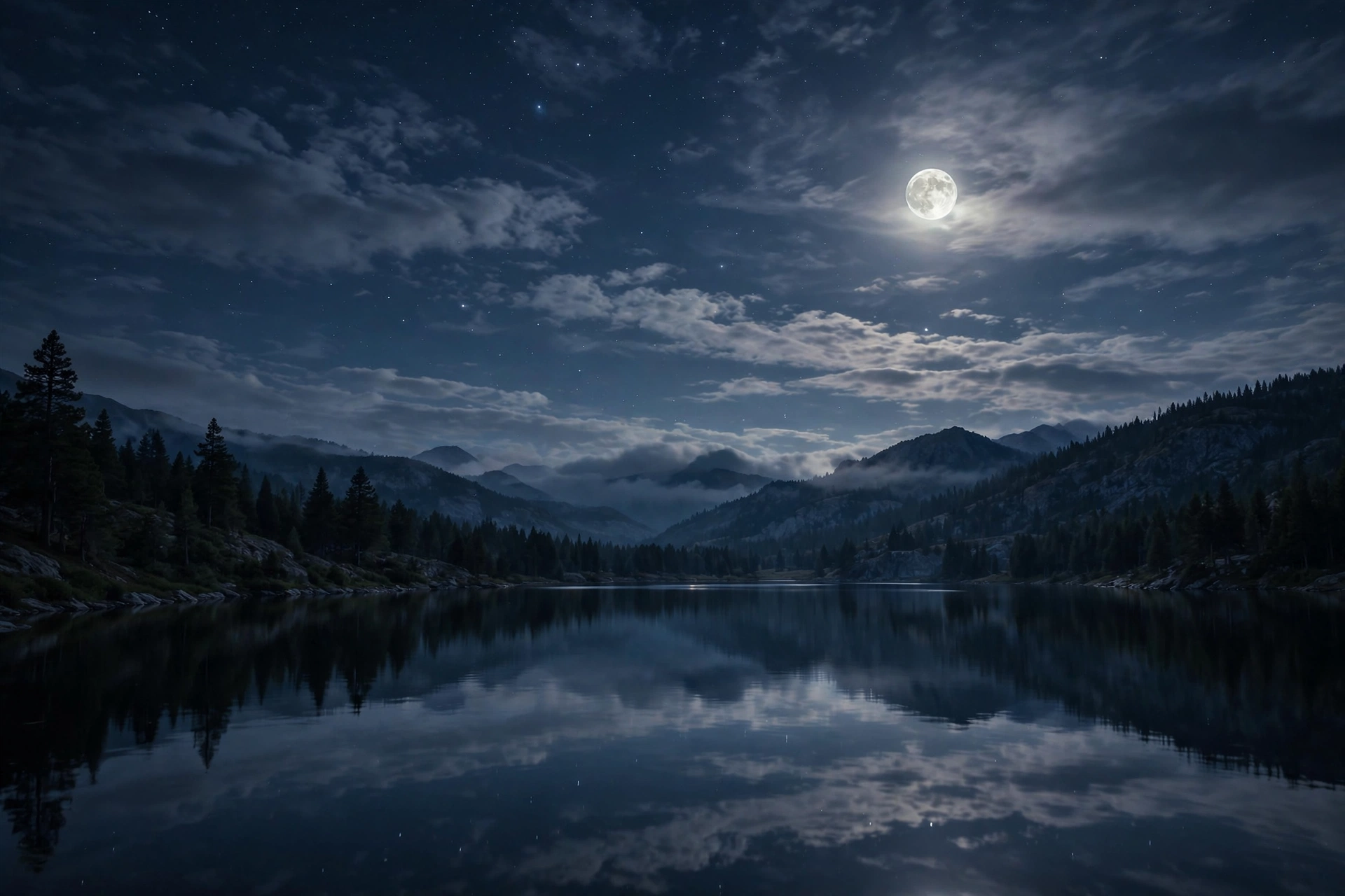 Good night quotes over a moonlit night sky