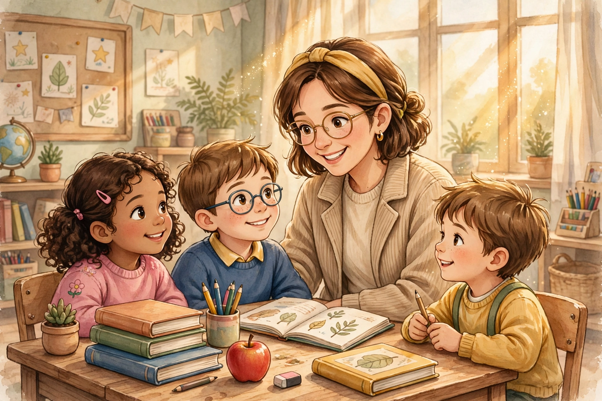 teacher quotes: Teacher sharing a book with students in a classroom